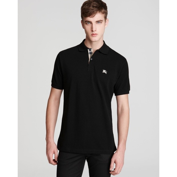 Burberry Brit Black Polo Shirt Nova Check Placket 100% Cotton Men's Size L